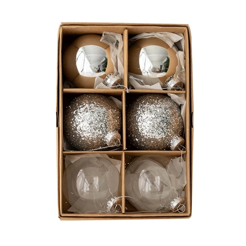 Glass Christmas Baubles Ornaments, Pack of 6