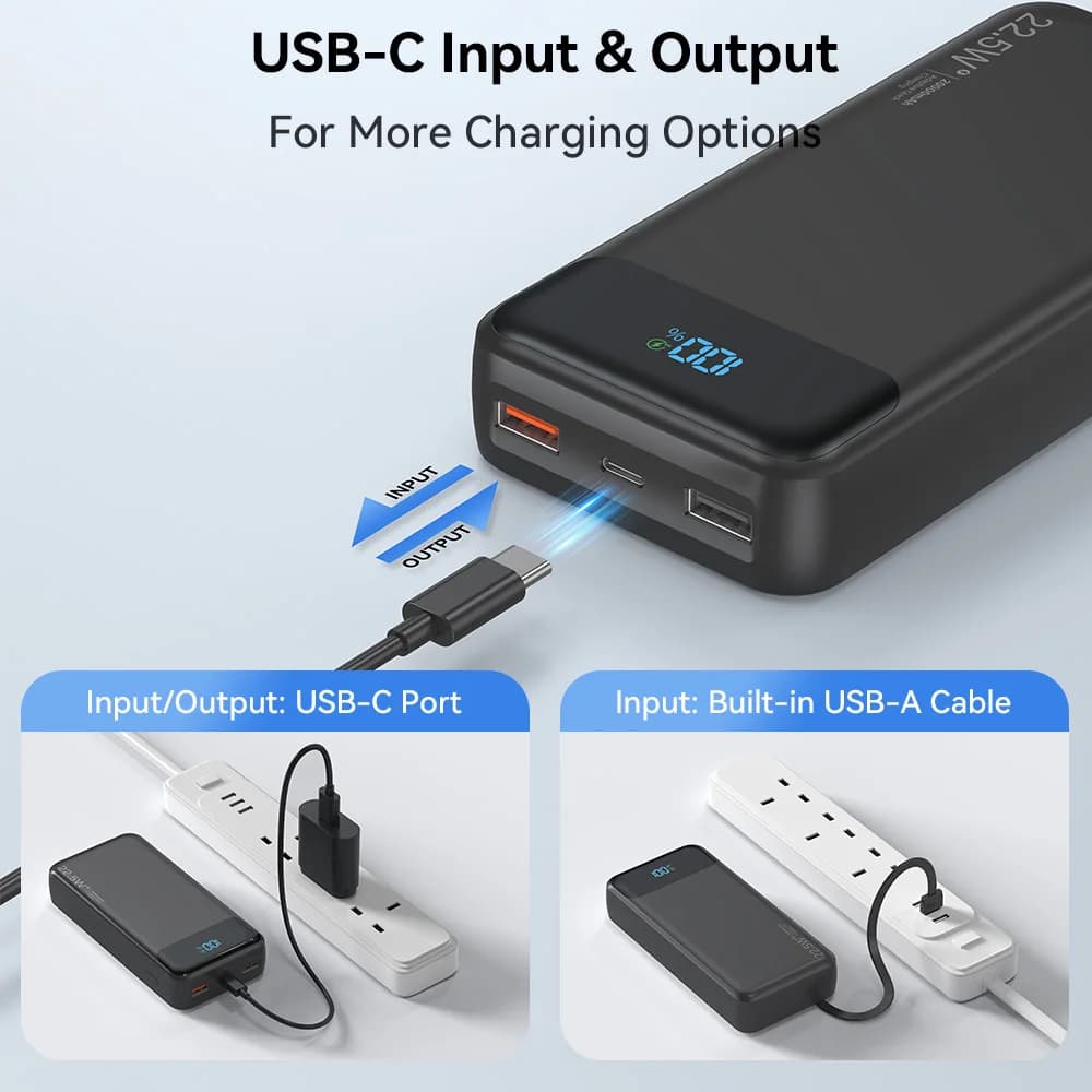 20000mAh Power Bank with Built-in Cables