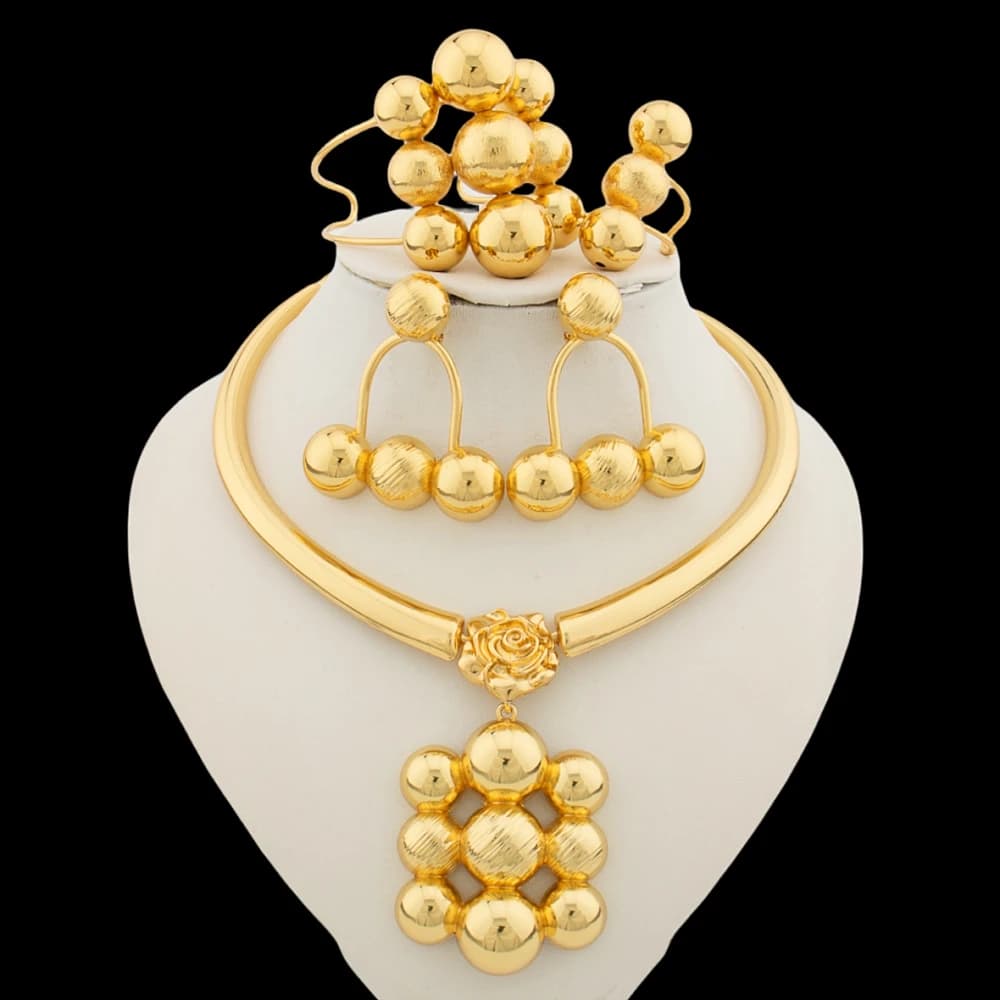 Jewelry Set for Women Luxury Pendant Necklace and Dangle Earrings Weddings Bridal Bangle Ring Set Gifts