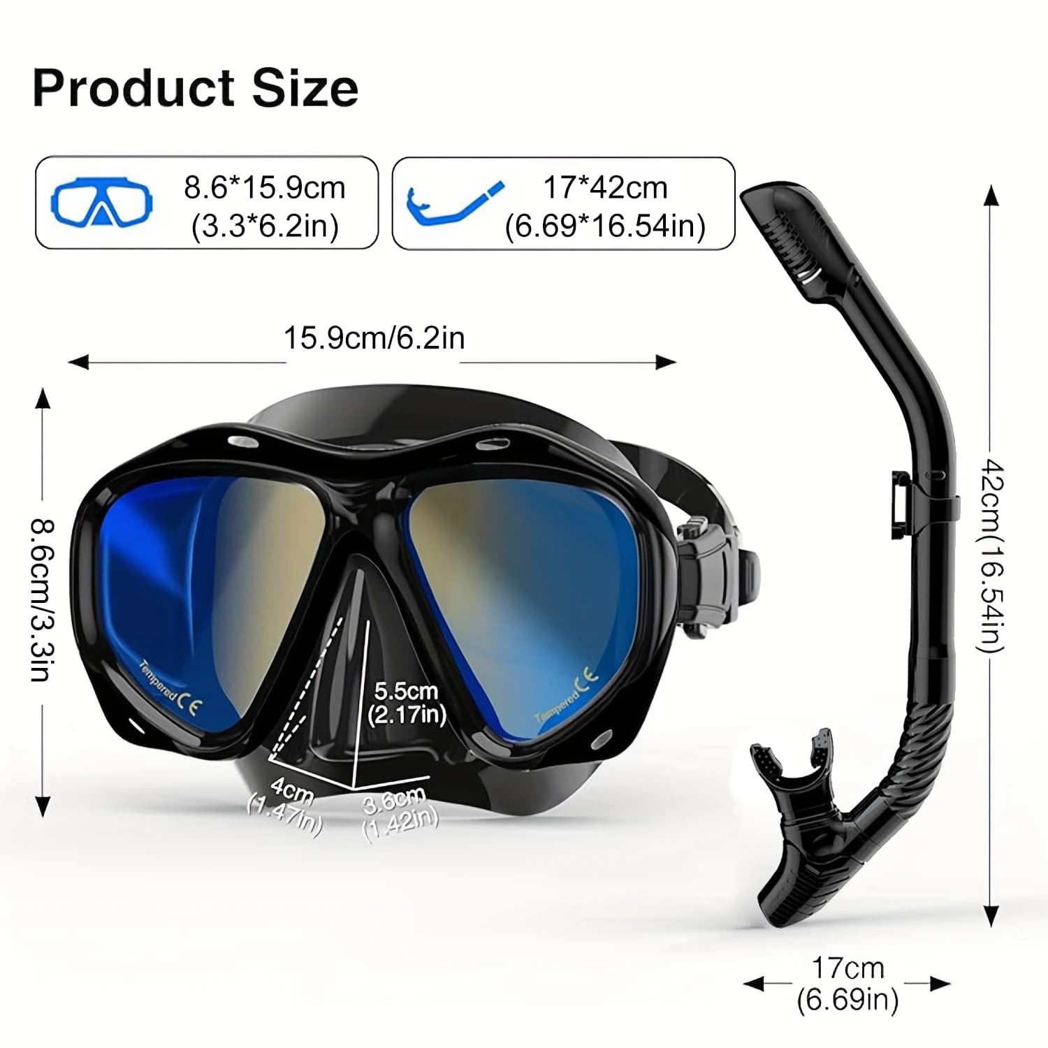 Professional Dry Snorkel Set with Anti-Fog Mask