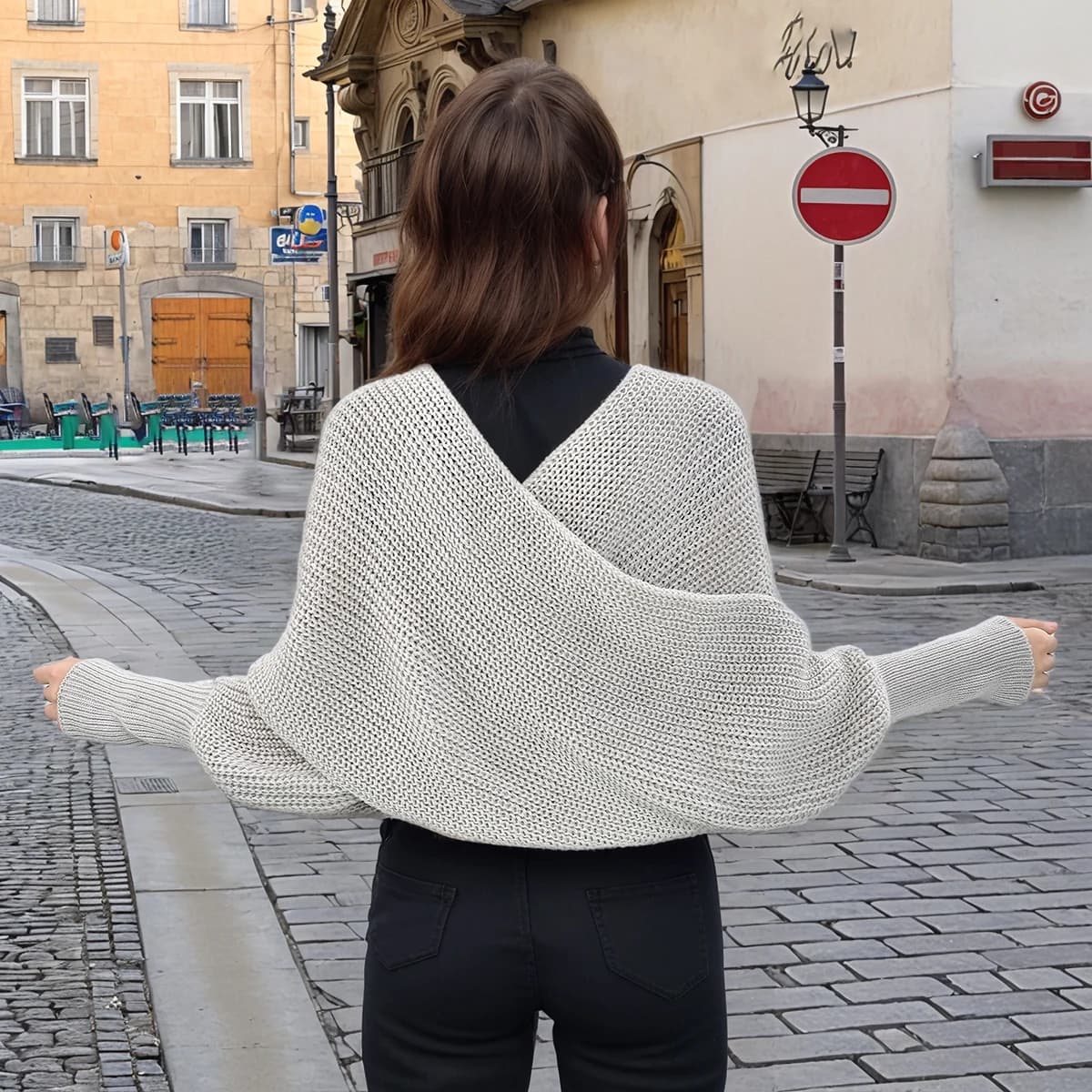 Knitted Shawl Wrap with Sleeves