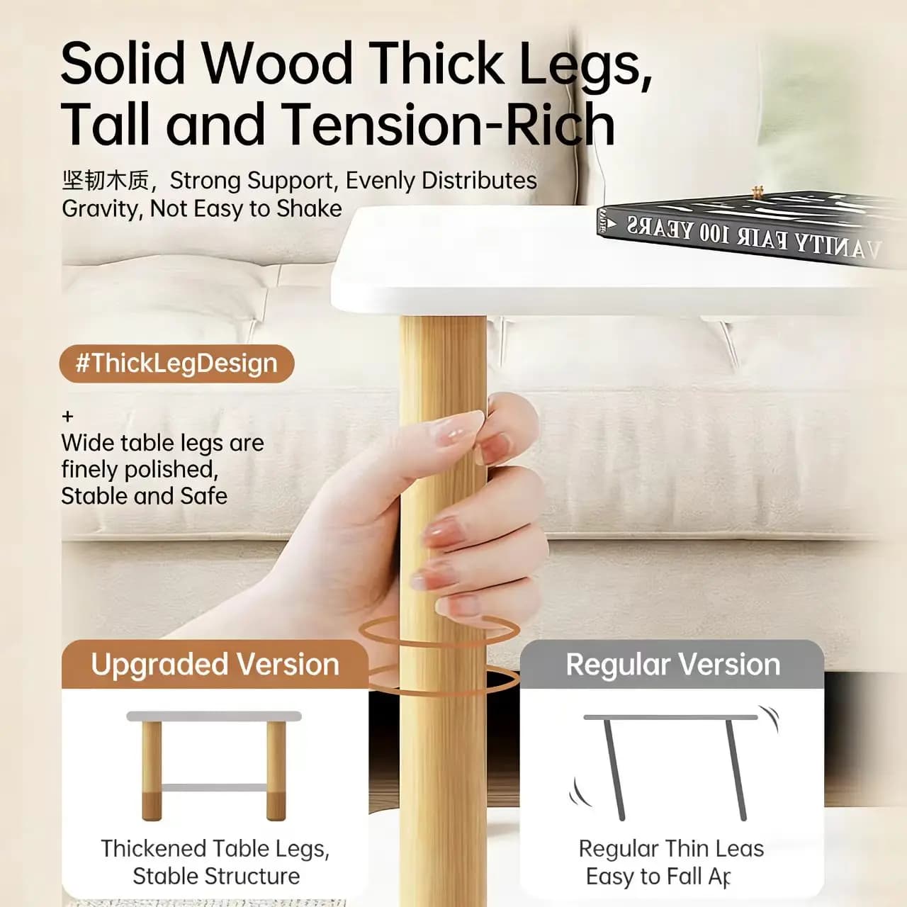 Bedside Table | Minimalist Nightstand for Rental & Bedroom | Storage Side Cabinet with Solid Wood Legs | Small Square Side Table