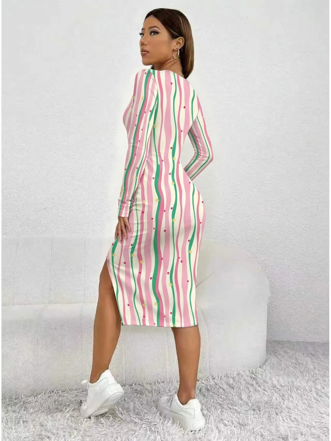 Women's Striped Color-Block Maxi Dress