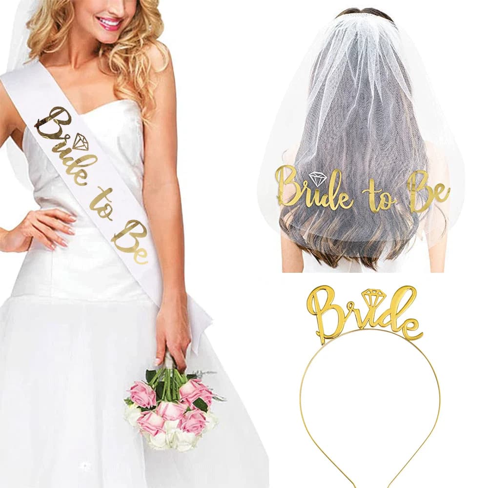 Rose Gold Bridal Veil Headband and Strap Set