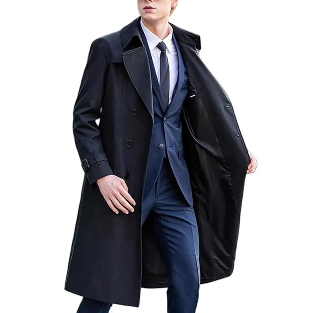 Men's Double-Breasted Windbreaker Coat