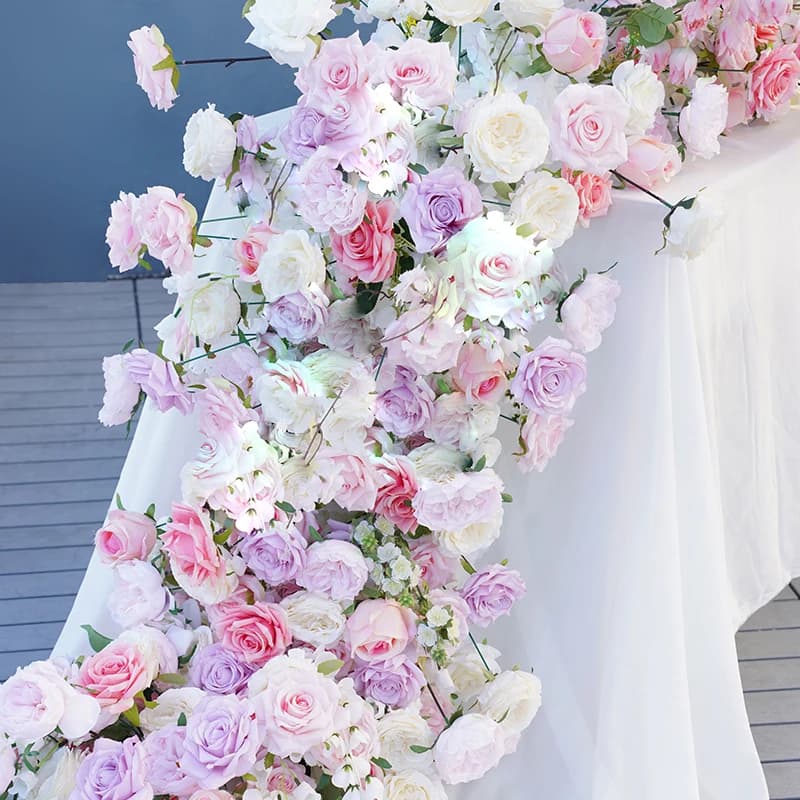 Wedding Backdrop Decor Table Centerpiece Flower Ball Pink Purple Rose Peony Greenery Hang Floral Row Banquet Prop Window Display
