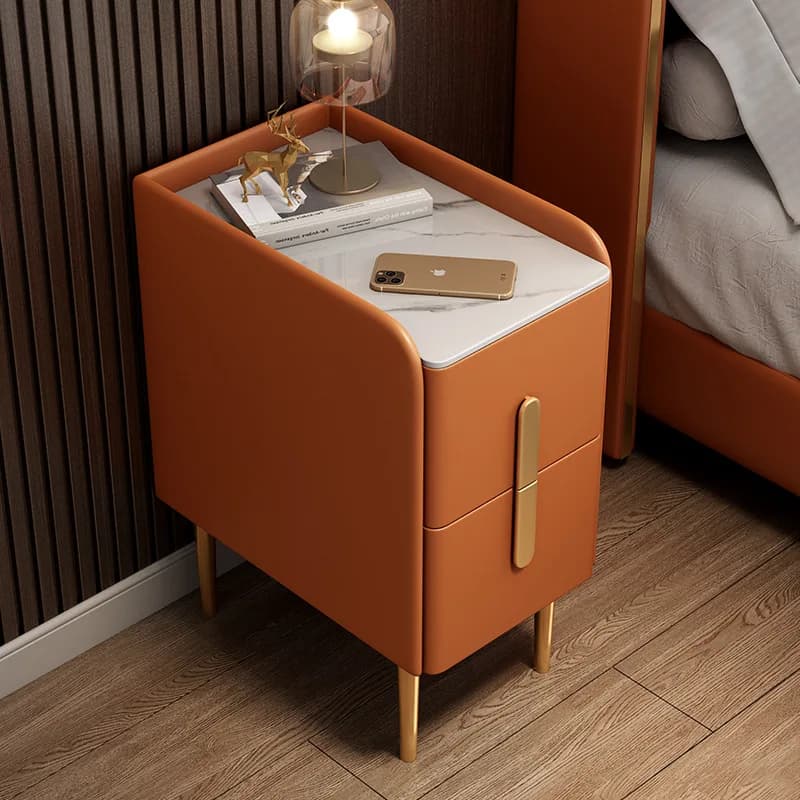 Solid Wood Bedside Table with Stone Top
