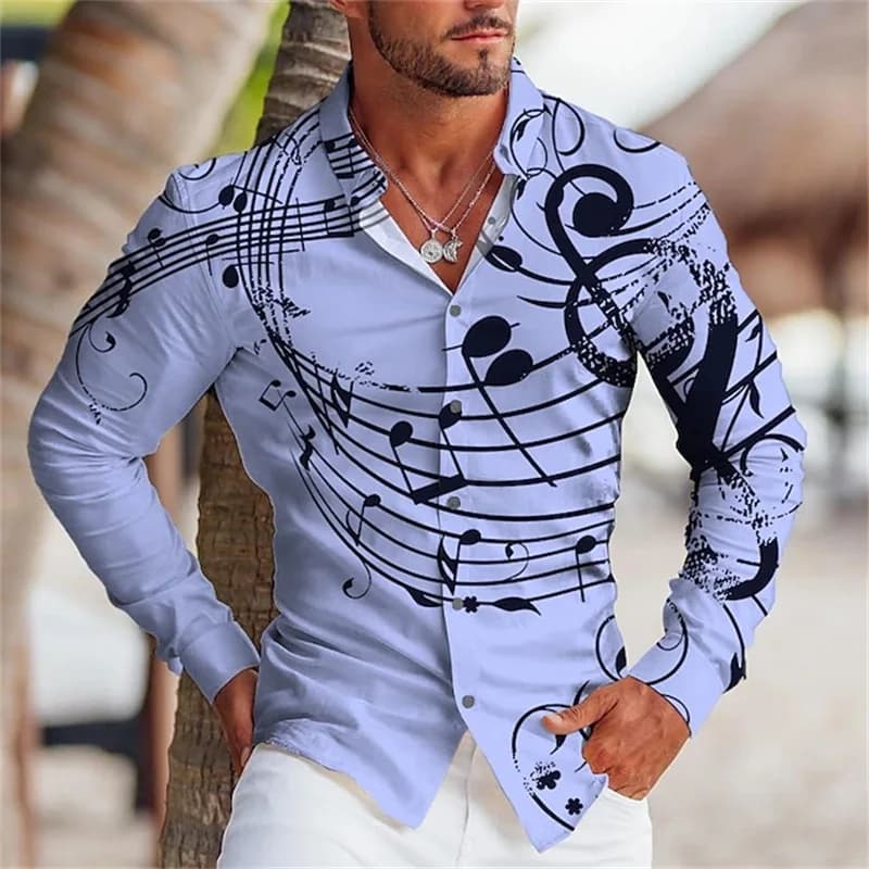 Men's Music Notes Button-Up Shirt