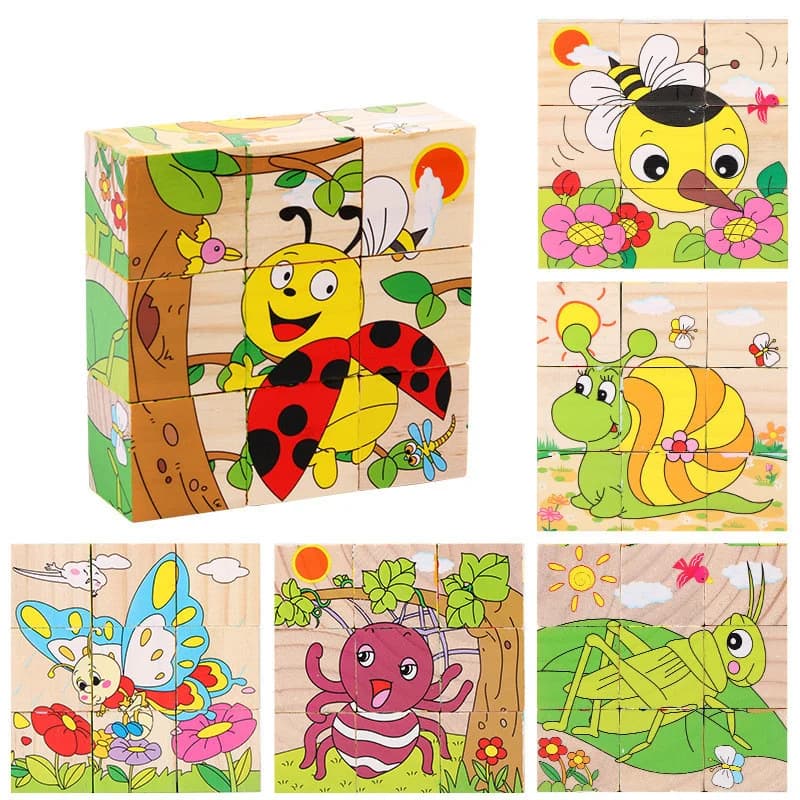 Wooden Animal Cube Puzzle Blocks