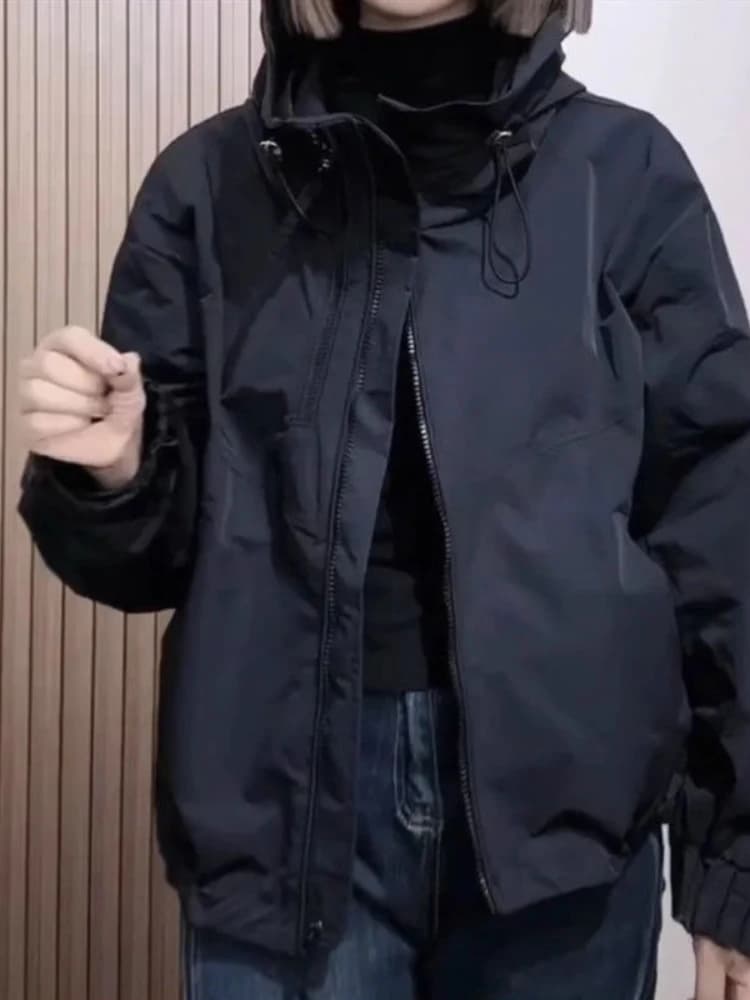 Women's Hooded Stand Collar Short Coat