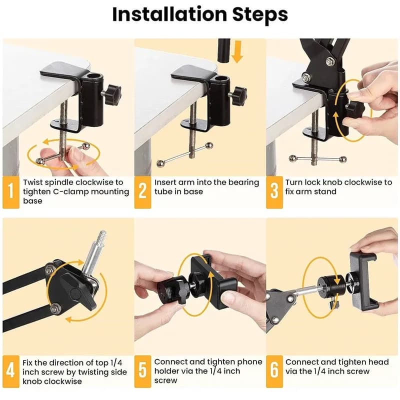 Flexible Arm Phone Tripod with Clamp