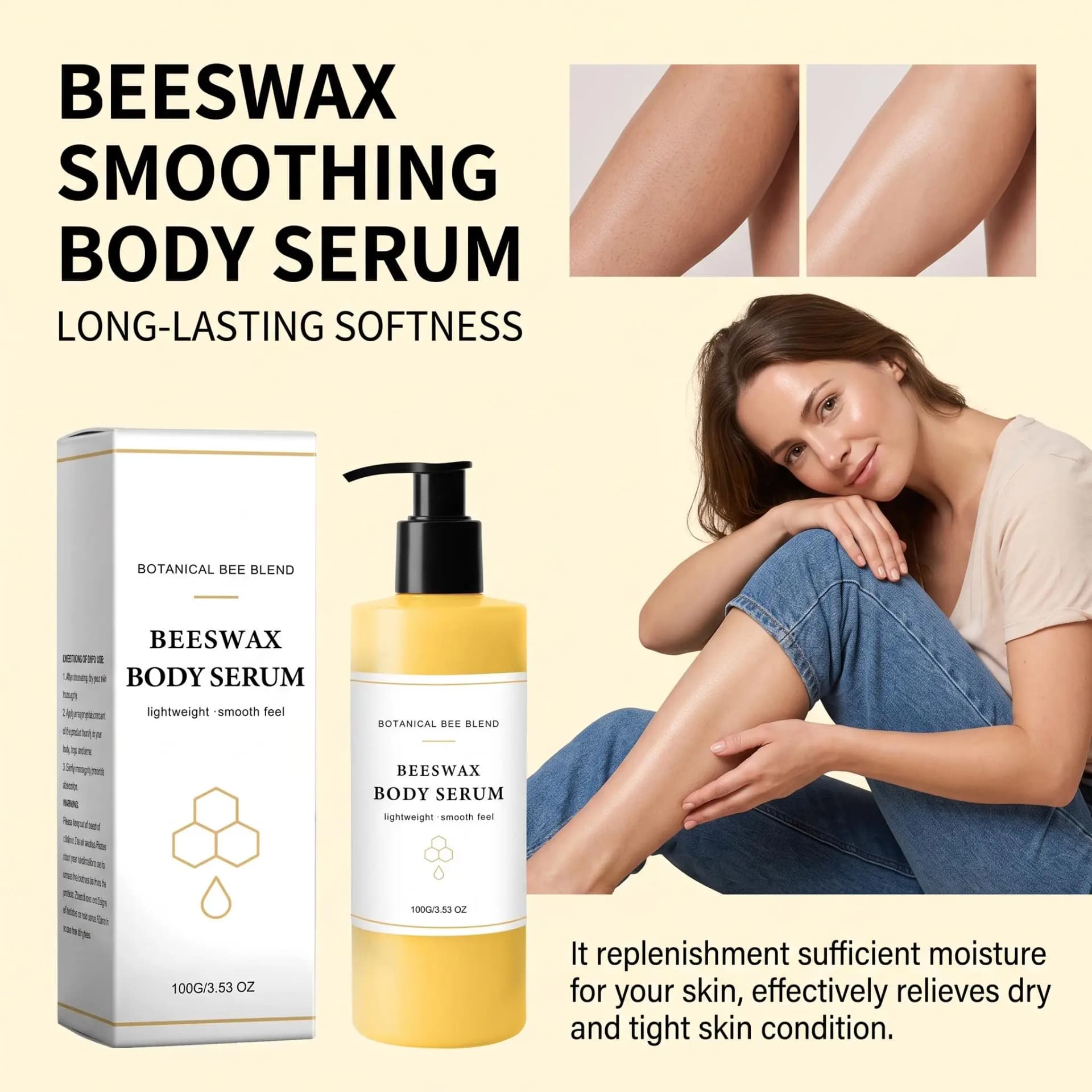 Beauty Bees Body Serum For Crepey Skin,Making Radiant-Looking Long Lasting Hydration Skin Waterless Glowing Body Oil Moisturizer