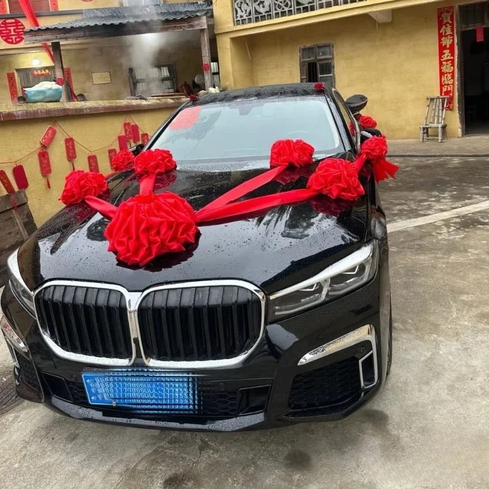 Large Wedding Car Front Decor Full Set Romantic Floral Ball Flower Arrangement Ribbon Bows Bridal Main Car Decor