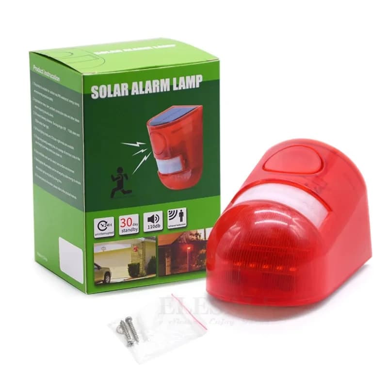Solar Motion Detector Alarm Light with Strobe Siren