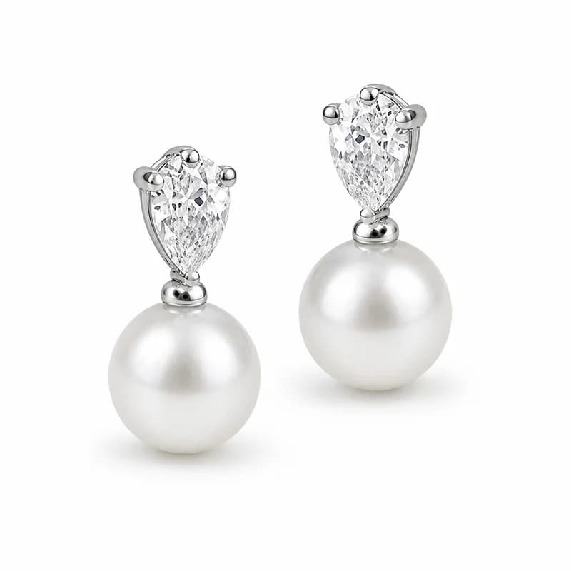 Pearl Teardrop Cubic Zirconia Dangle Earrings