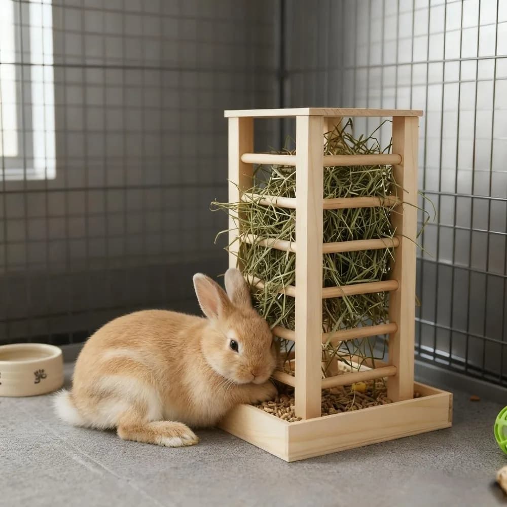 Wooden Rabbit Hay Manger with Detachable Tray
