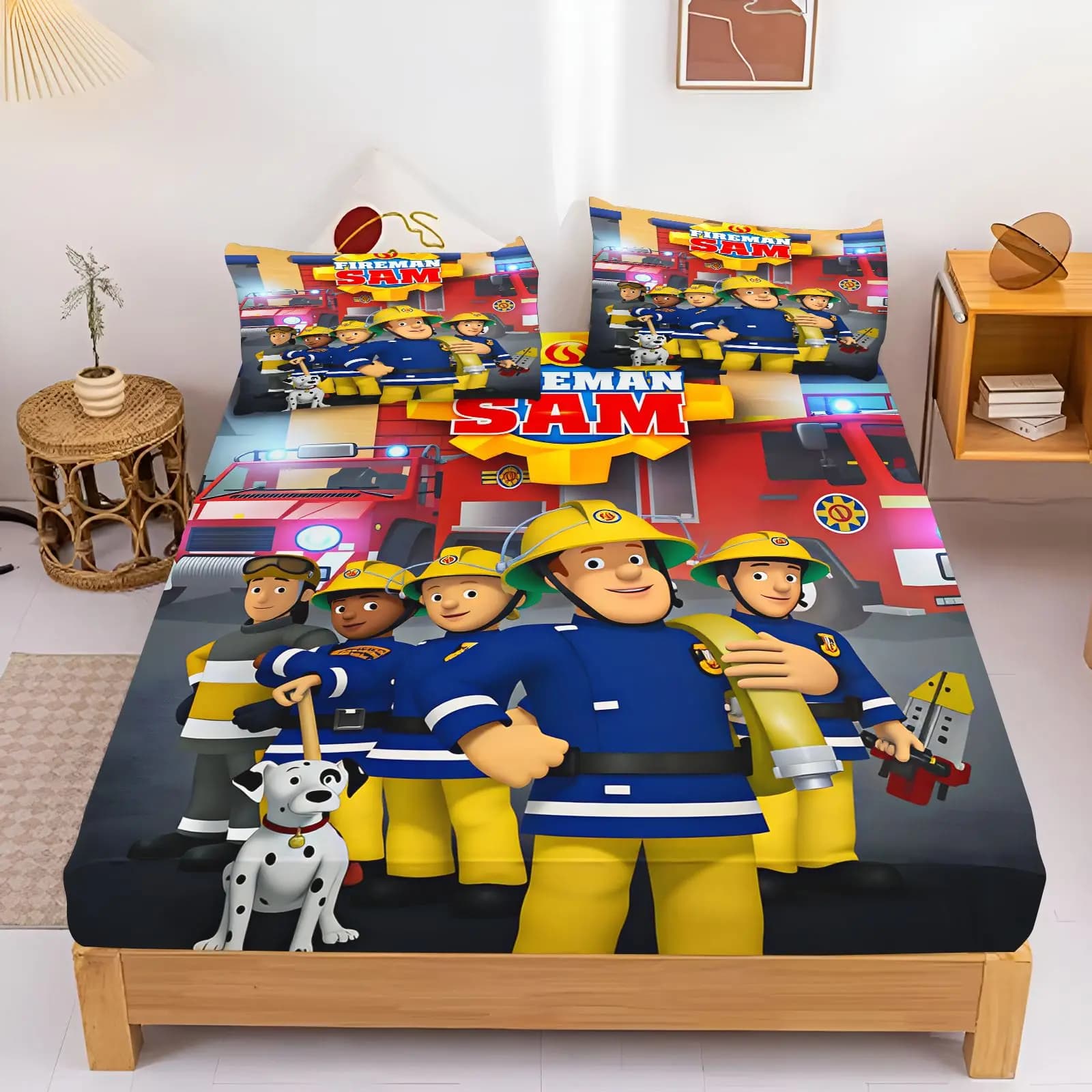 Fireman Sam Bedding Set Fitted Sheet Pillowcase Kids Cartoon Bed Cover Bedroom Decor Bed Sheets Home Textile