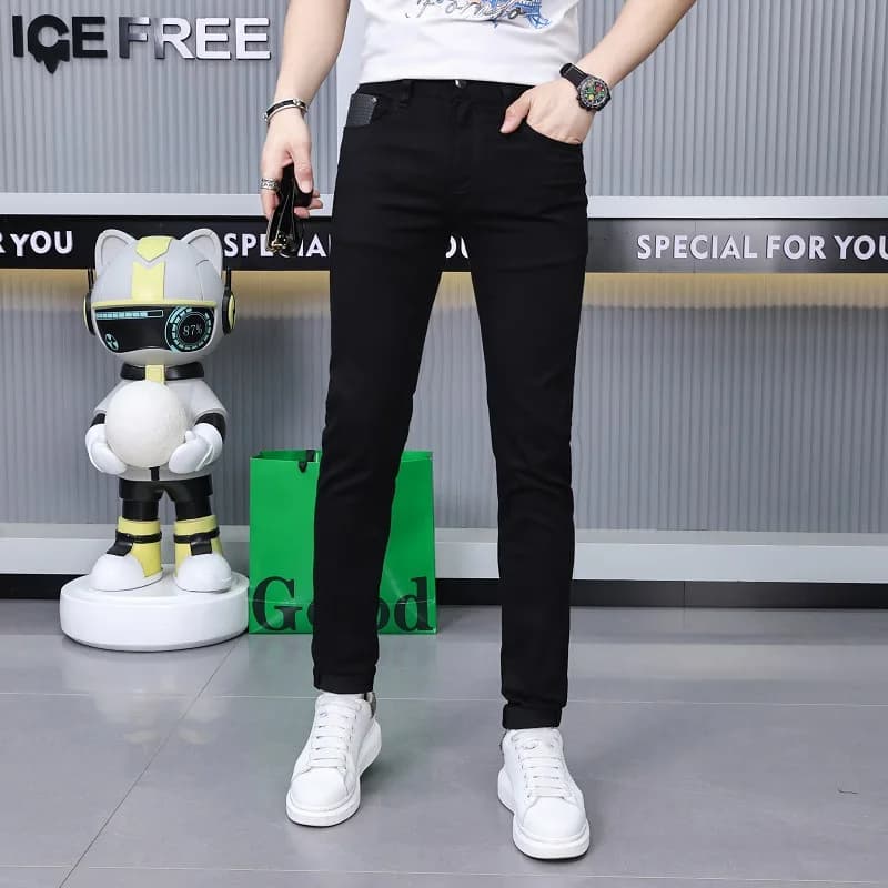 Pure Black Slim Fit Jeans Men's