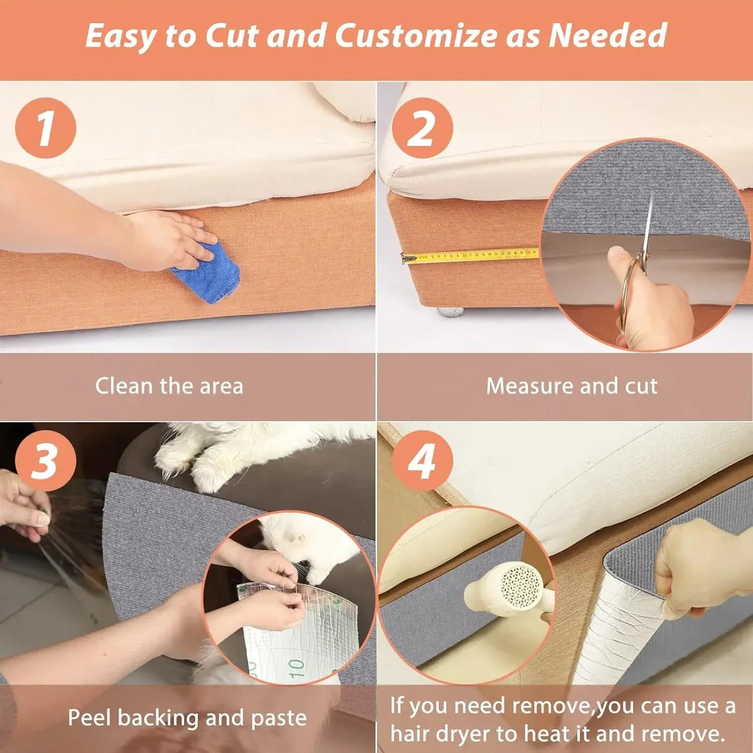 Self-Adhesive Cat Scratching Furniture Protector Mat
