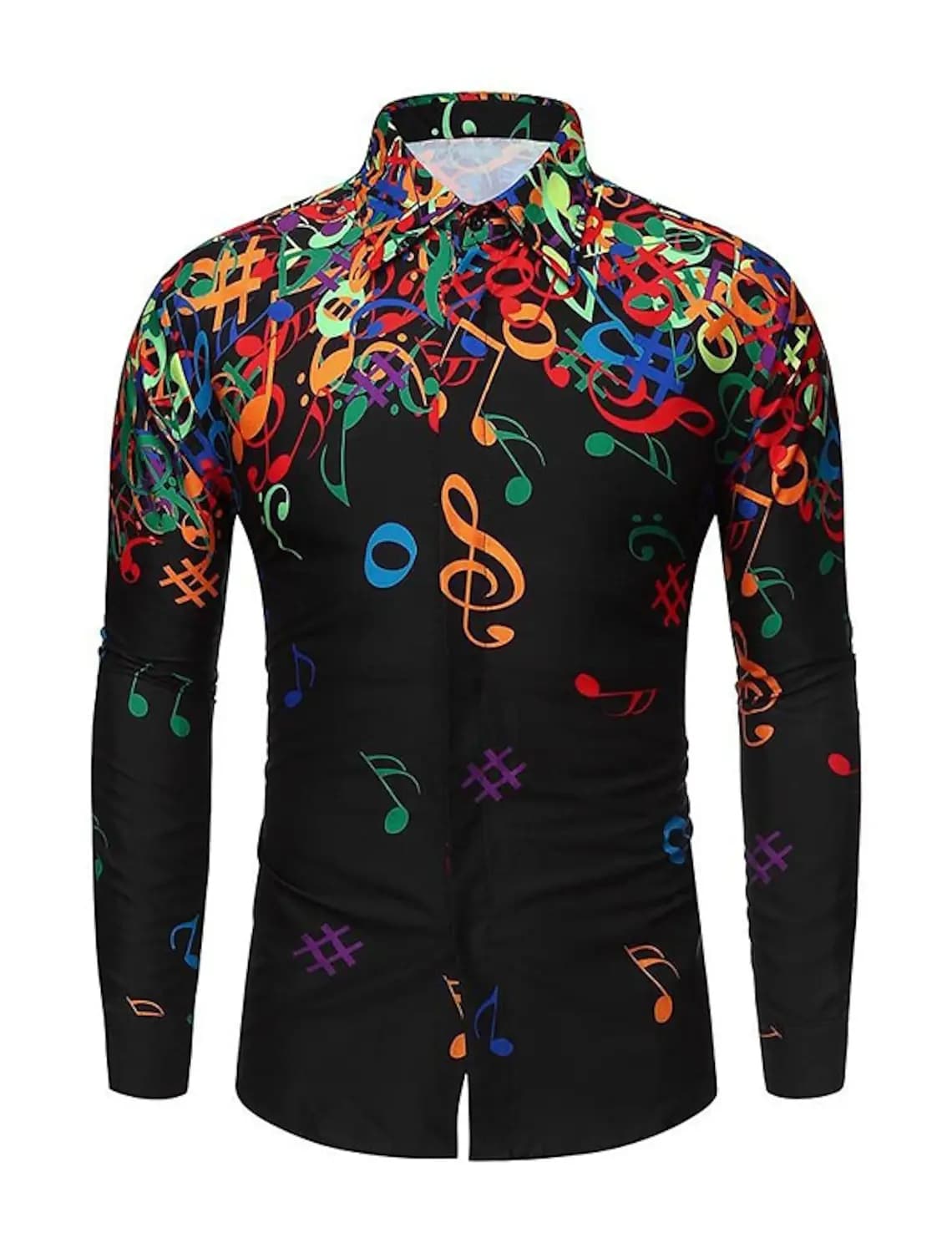 Men's Music Notes Print Button-Up Shirt