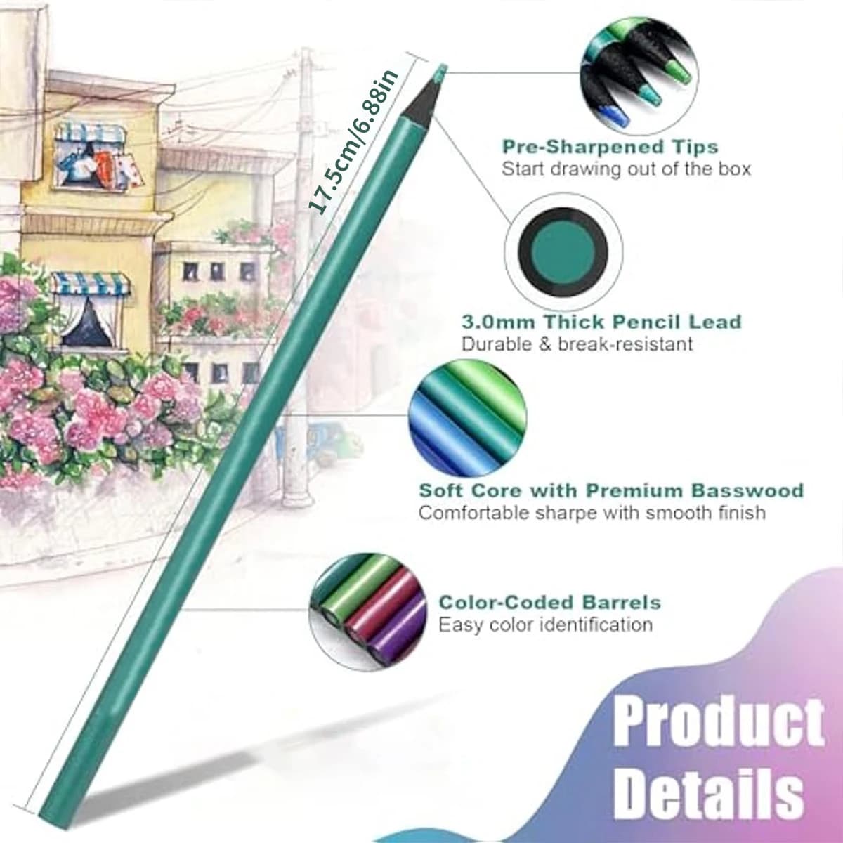 Metallic Colored Pencils Drawing Set 12 Pc