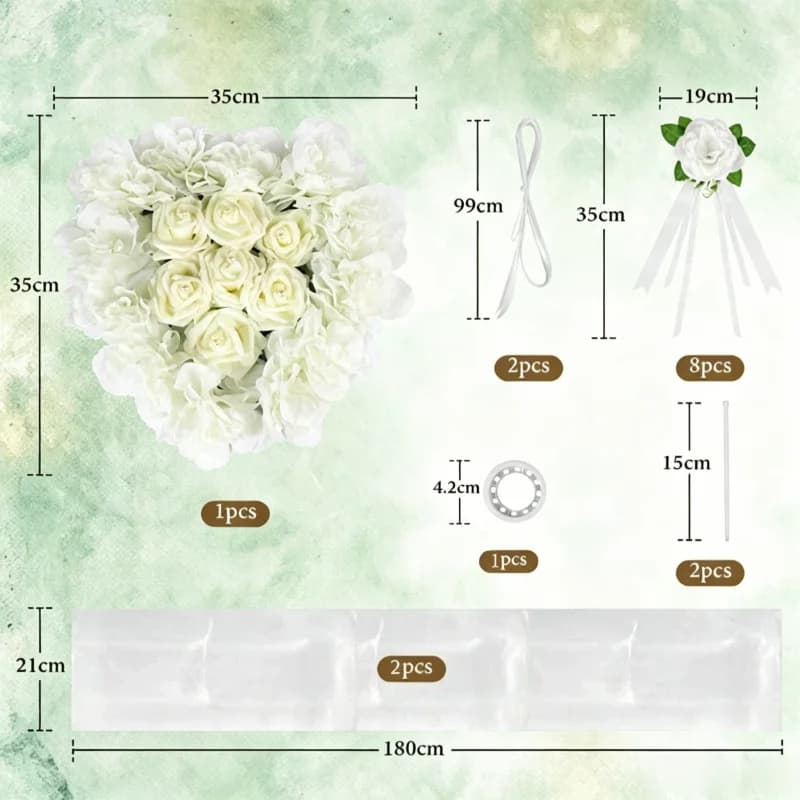 Wedding Car Decoration Full Set Romantic Wedding Car Decor with Tulle Accessories Simulated White Rose Complete Main Car Set