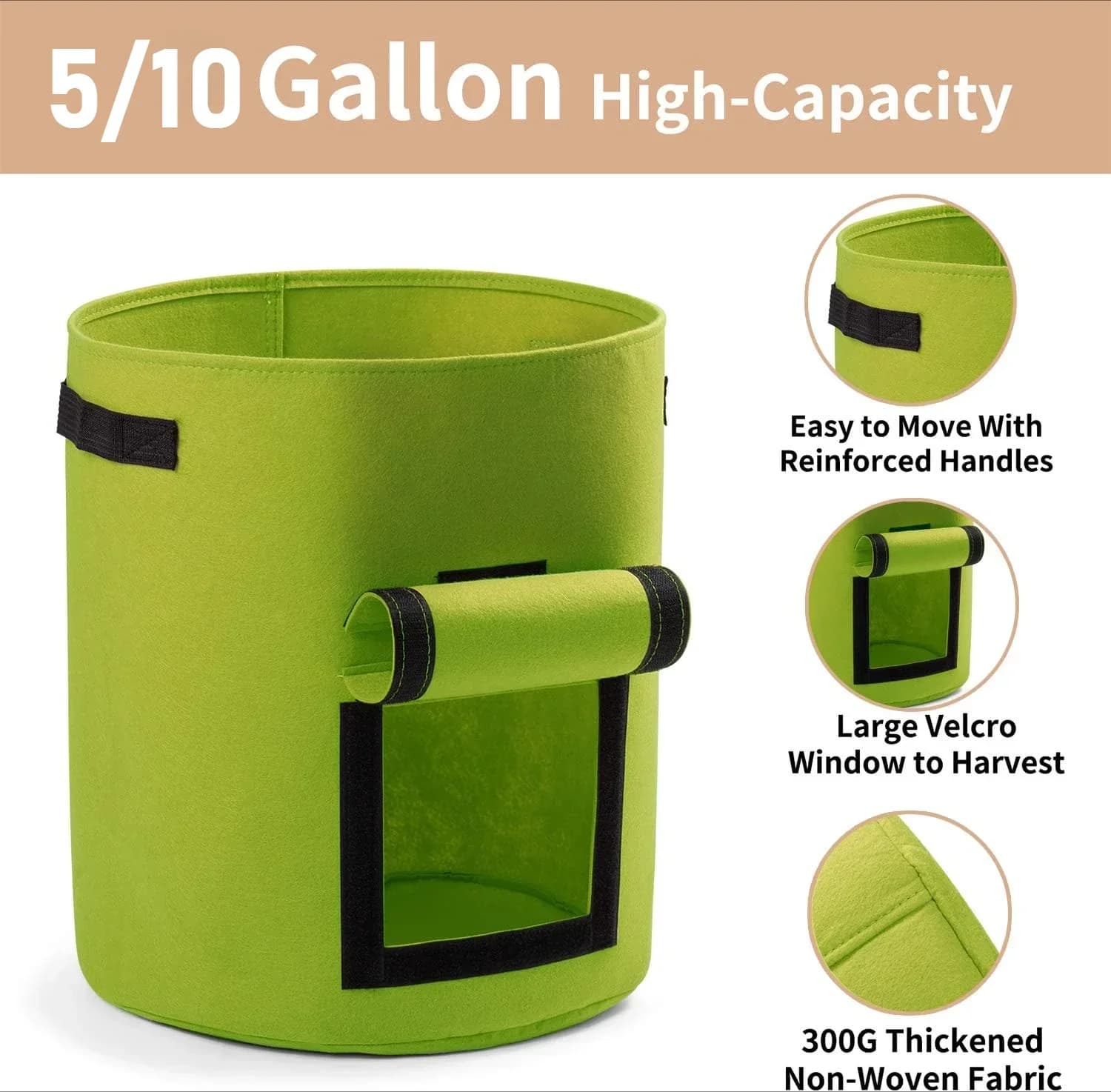 10 Gallon Grow Bags with Harvest Windows