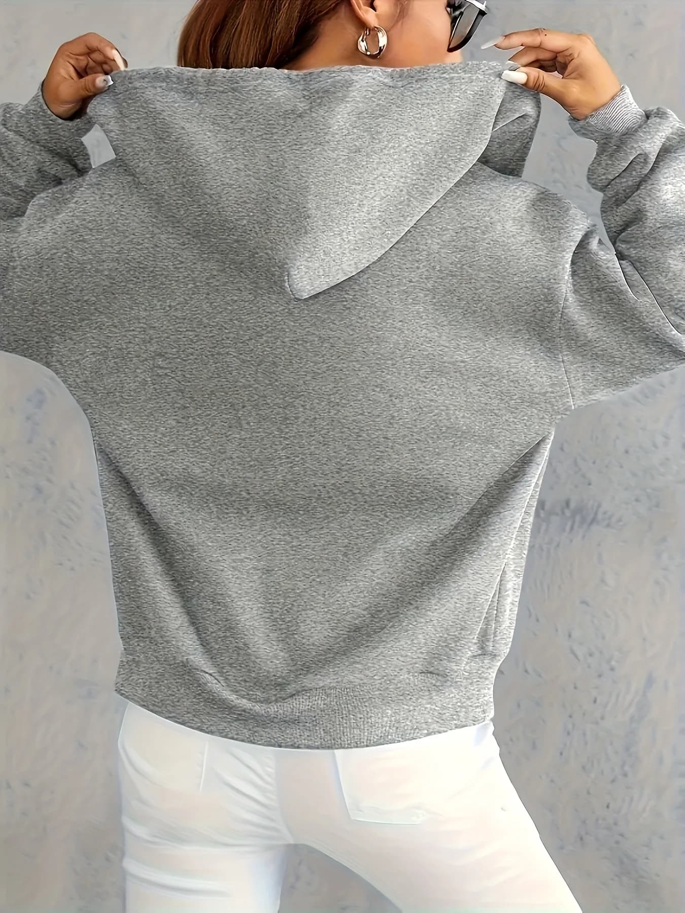 Women's Brown Zip-Up Hoodie with Drop Shoulder