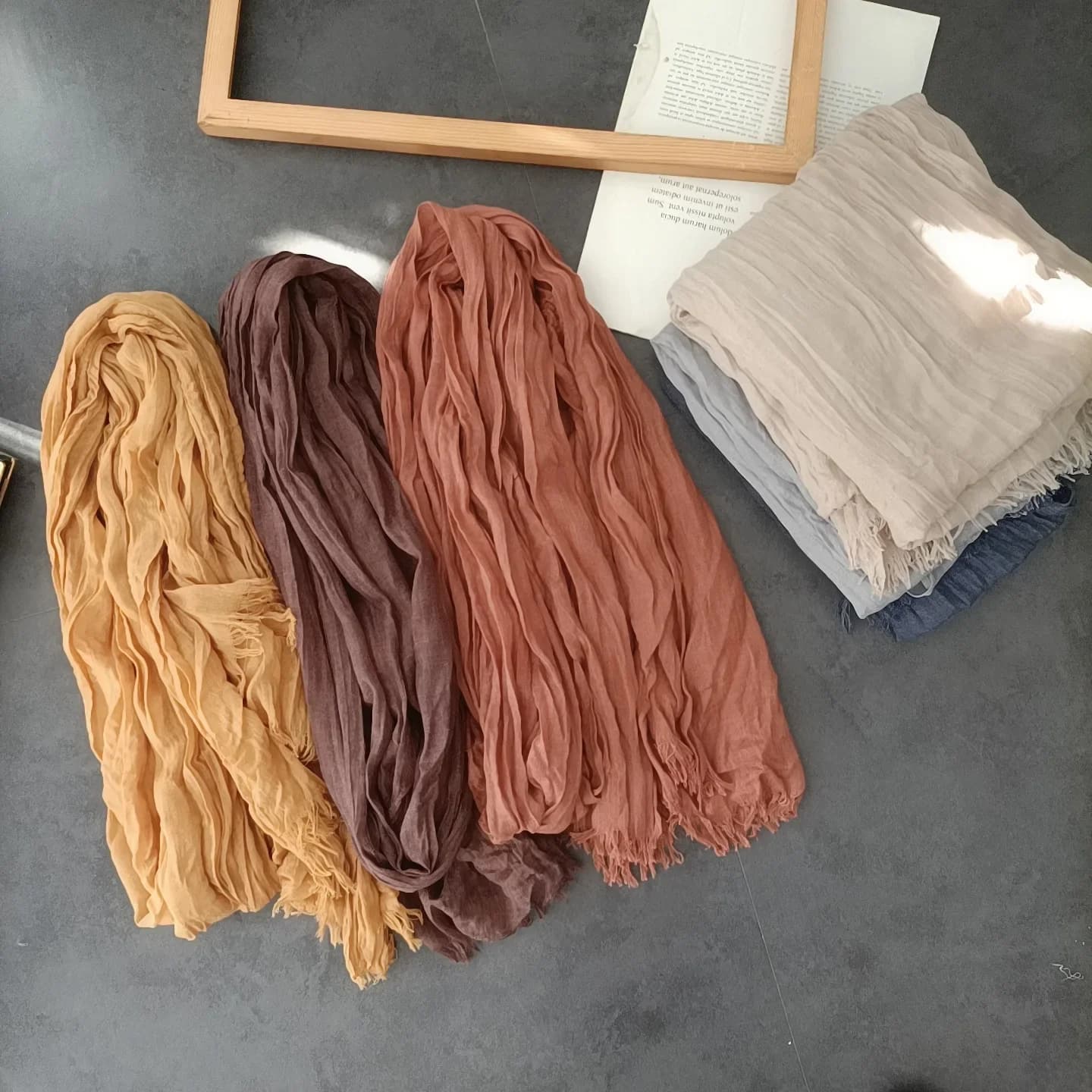 Scarf Women's Literary Texture Folds Long and Thin Rough Edge Simple and Versatile Korean Version Spring Autumn and Winter Shawl
