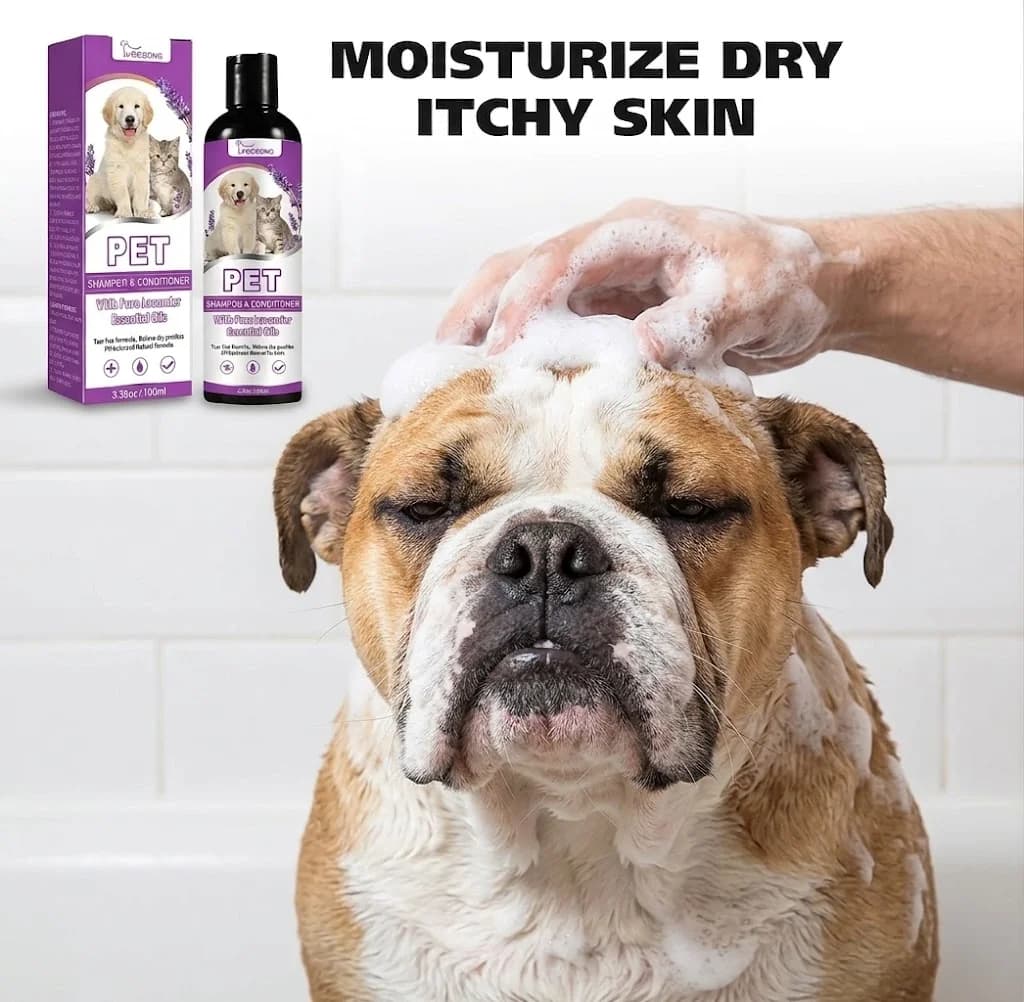 Pet Shampoo and Conditioner with Pure Lavender Essential Oils Tear Free Formula for Dogs andCats pH Balanced Gentle Groom 100ml