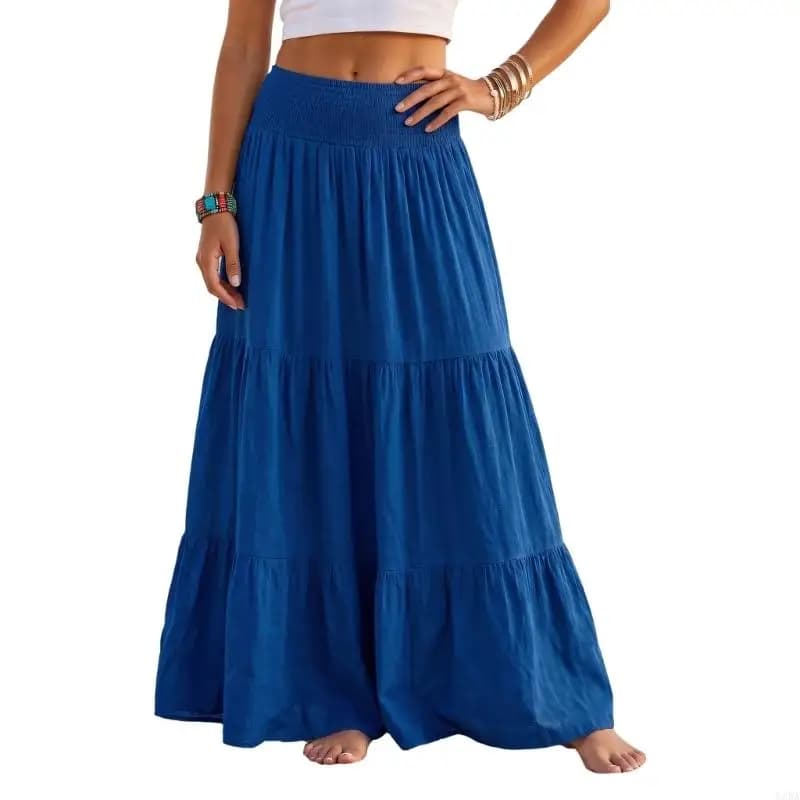 Women's Full Length Maxi Skirt with Shirred Waist