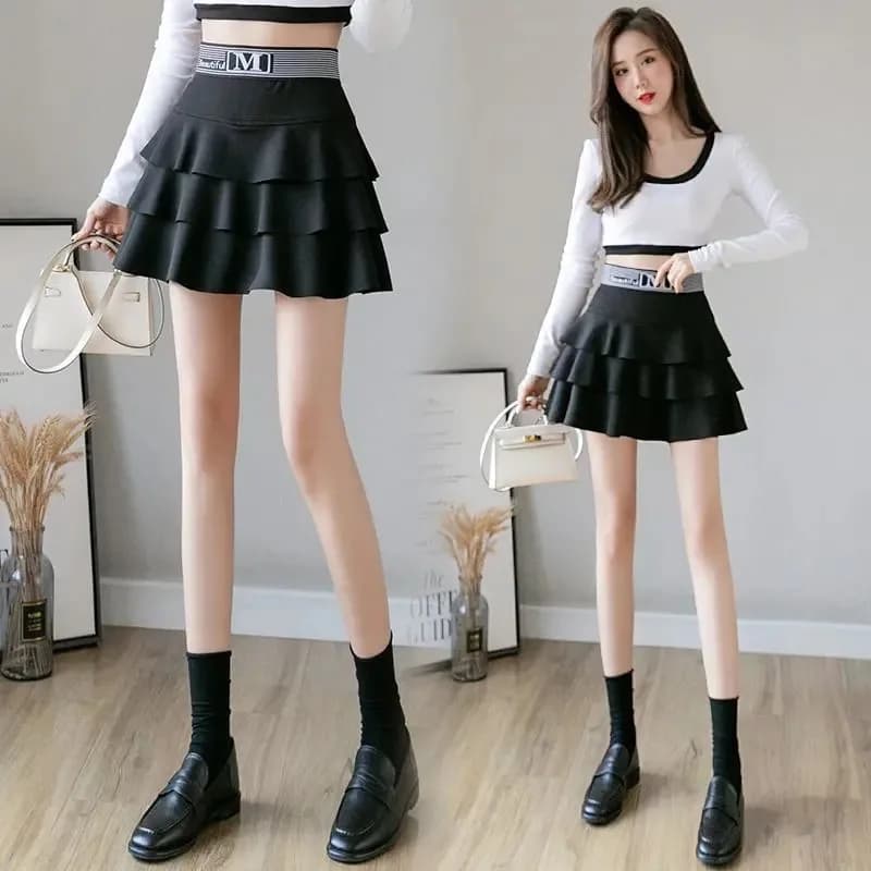 Black High Waist A-Line Puffy Skirt