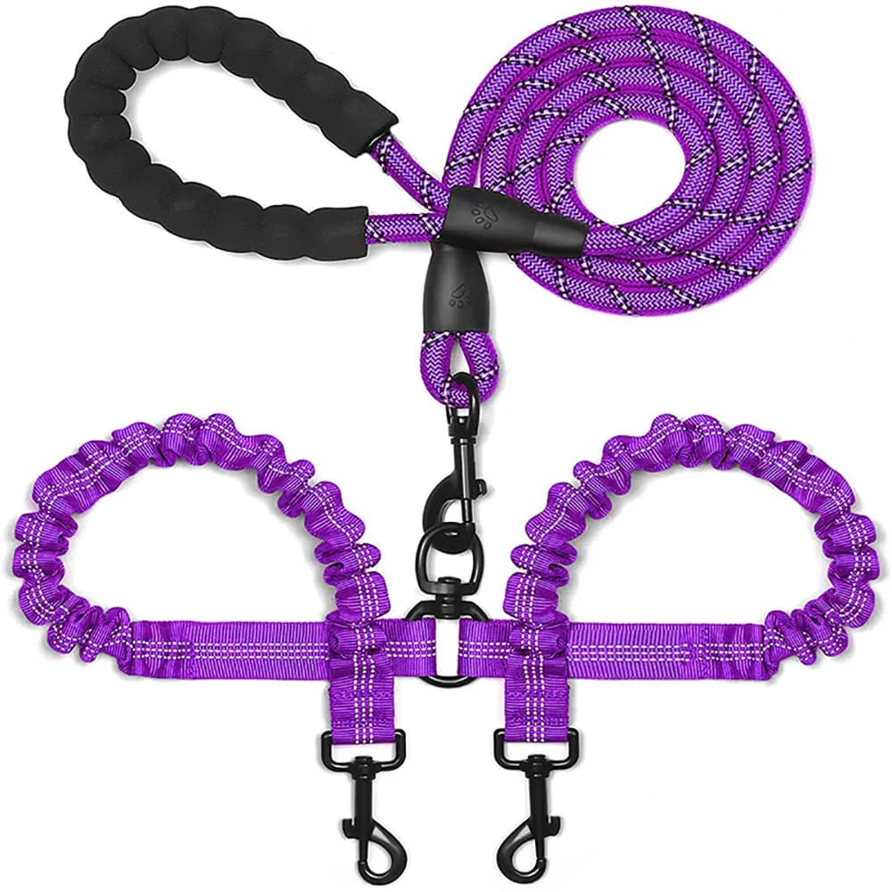 Double Dog Leash Coupler with Poop Bag