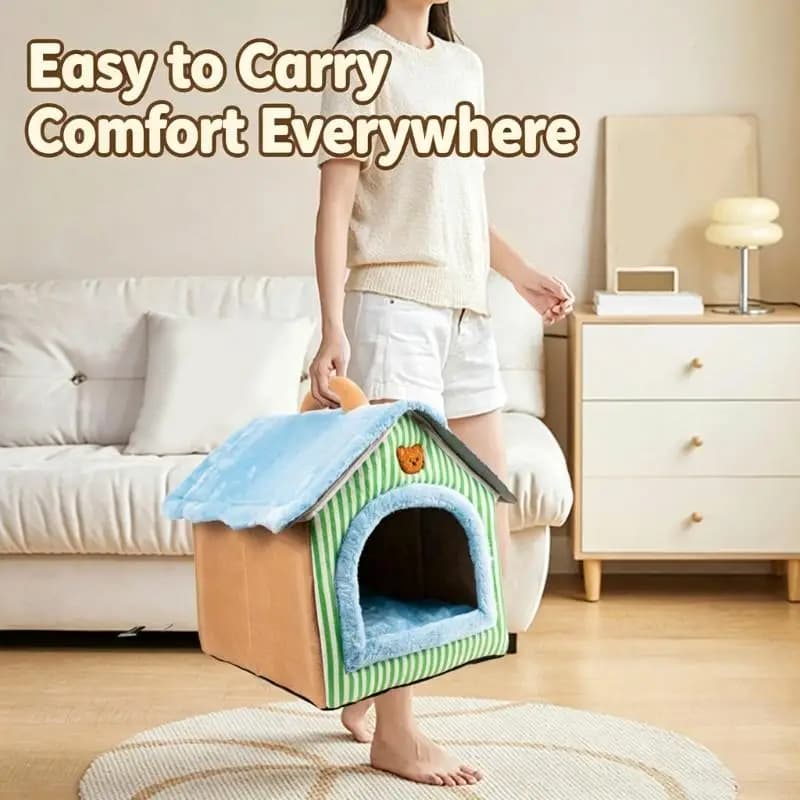 Small Dog House-Style Indoor Bed with Lift-Out Pad