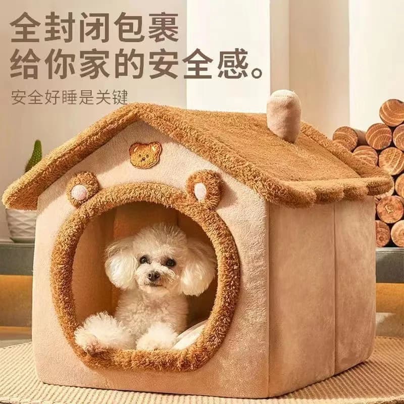 Closed Cat Bed Pet House with Washable Cushion