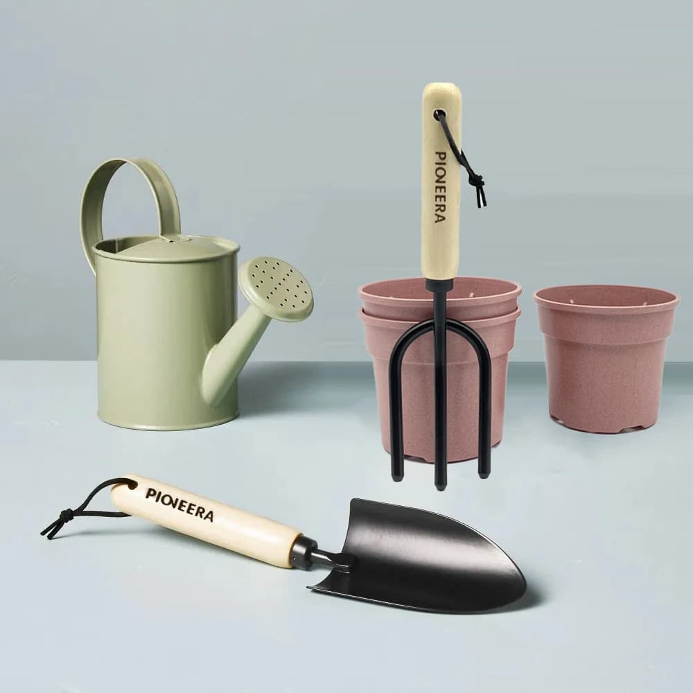 Garden Tool Set With Watering Can And Planters