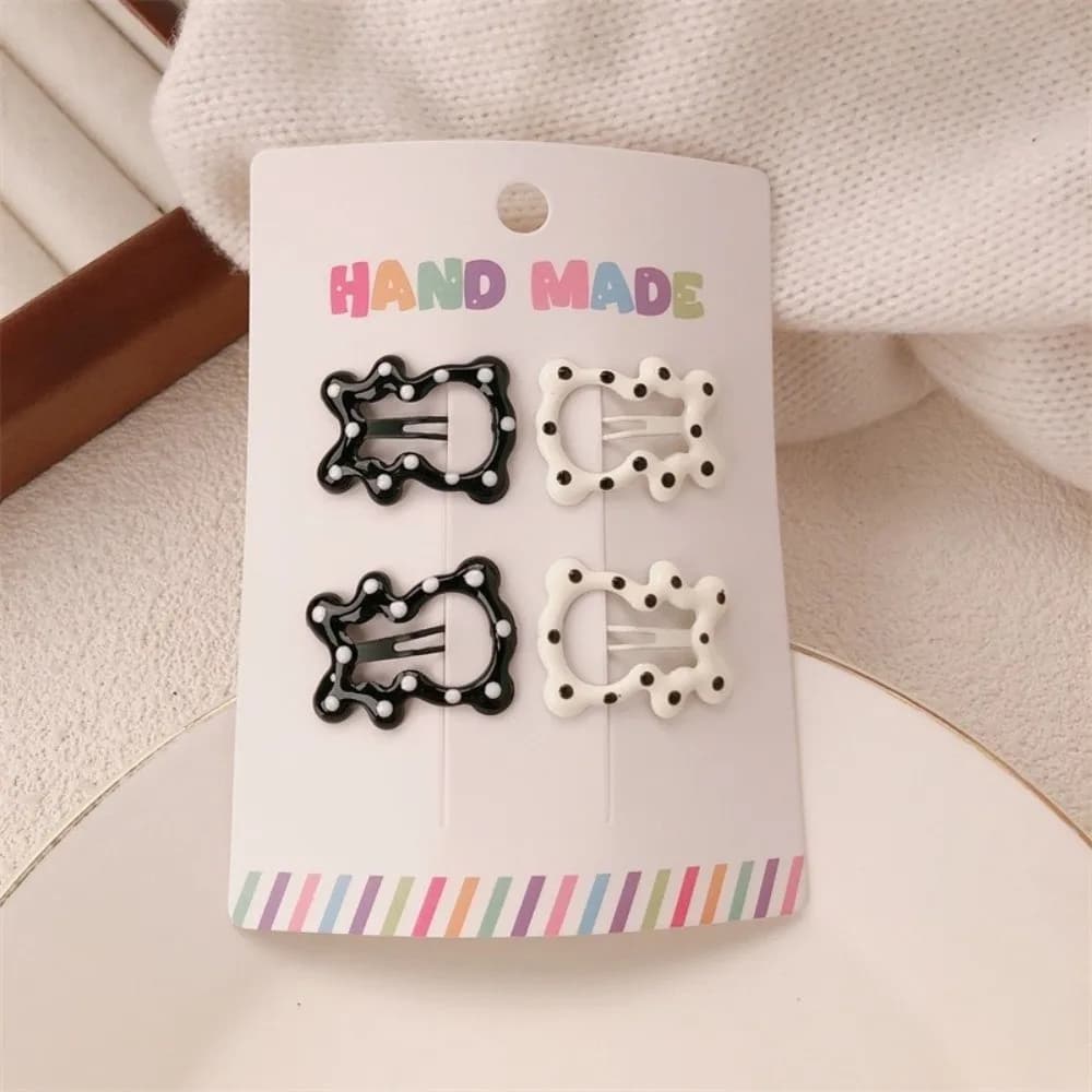 4pcs/set Headwear Black White Dot Hair Clips Geometric Cute Hairpin Sweet Barrettes Hair Accessories