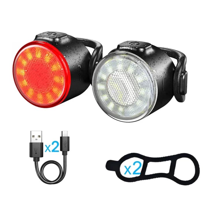 Bike Front Rear Light Set USB Rechargeable