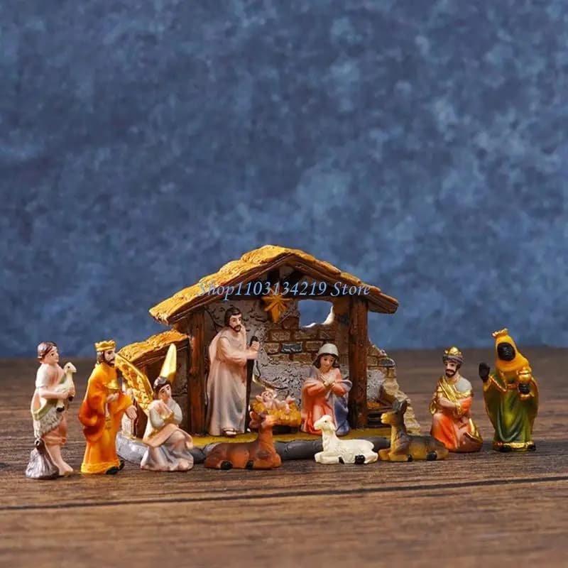 Nativity Set Holy Family Figurines with Stable