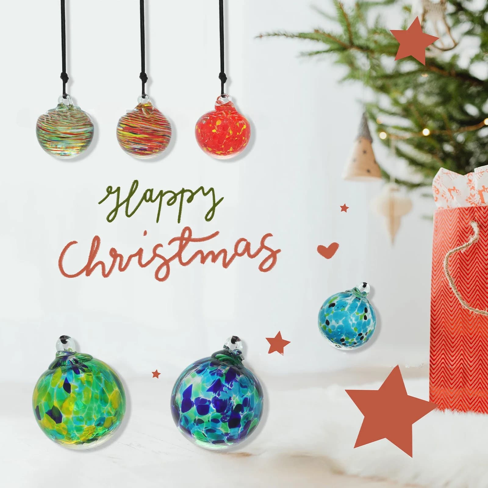 Hand-Blown Glass Hanging Ball Ornament