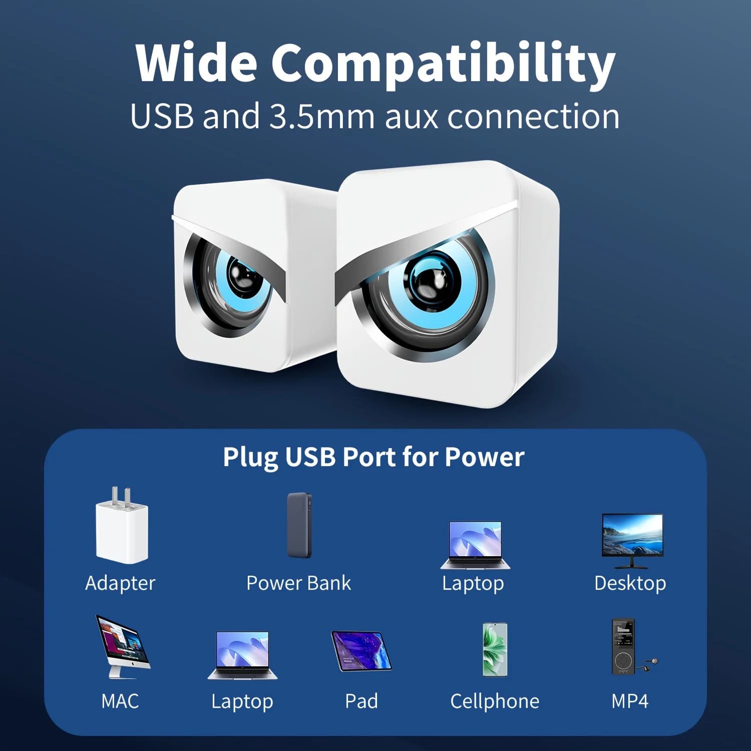 Mini Desktop Speakers with USB Power and LED Effects