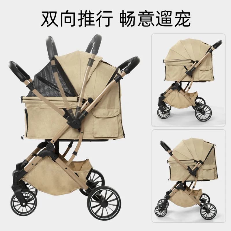One-Click Folding Pet Stroller Portable Carrier for Dogs Cats Lightweight Breathable Pet Stroller Reversible Pushing Pet Cart