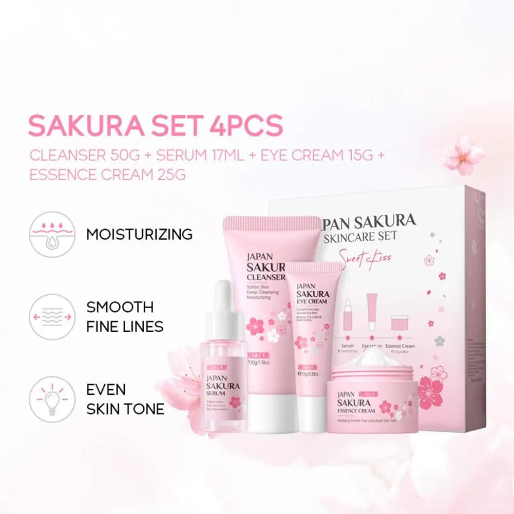 Facial Skin Care Set Skin Cleaning Sakura Skincare Set For Women Girls With Cleanser Toner Face Serum Cream Eye Cream