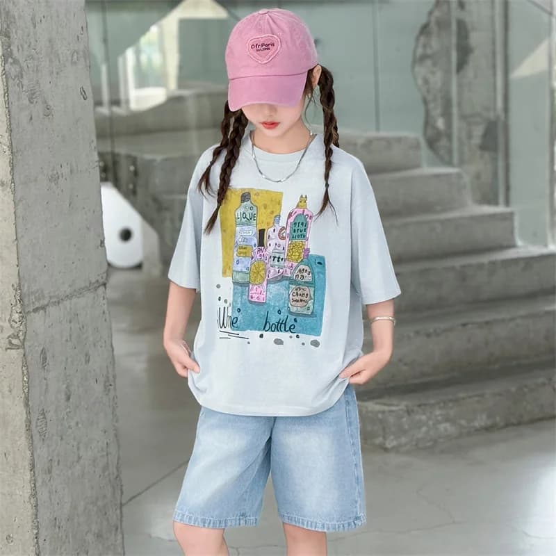 Girls Summer Print T-Shirt And Shorts Set