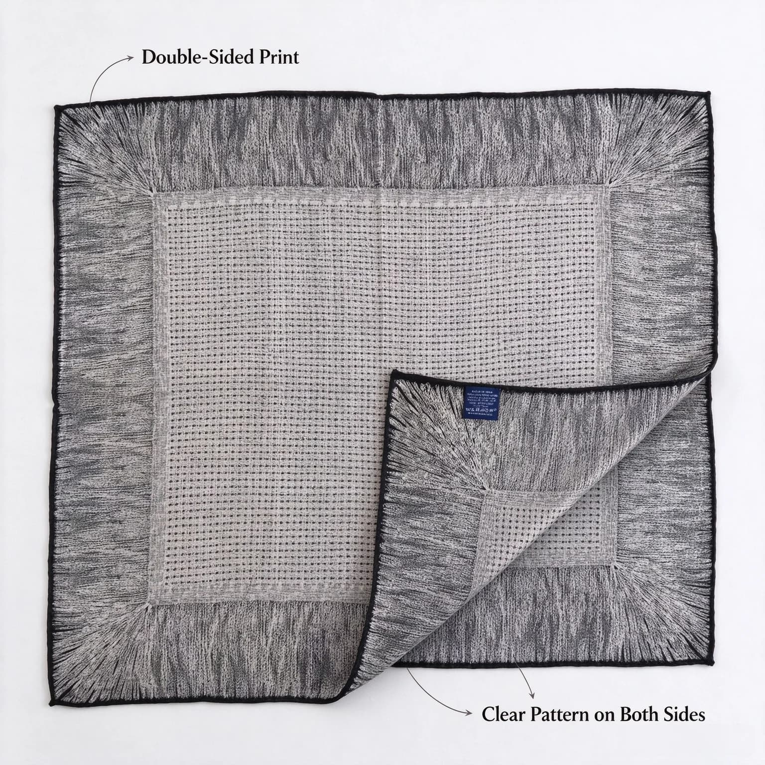 Lightweight Silk Wool Square Scarf Gray Grid