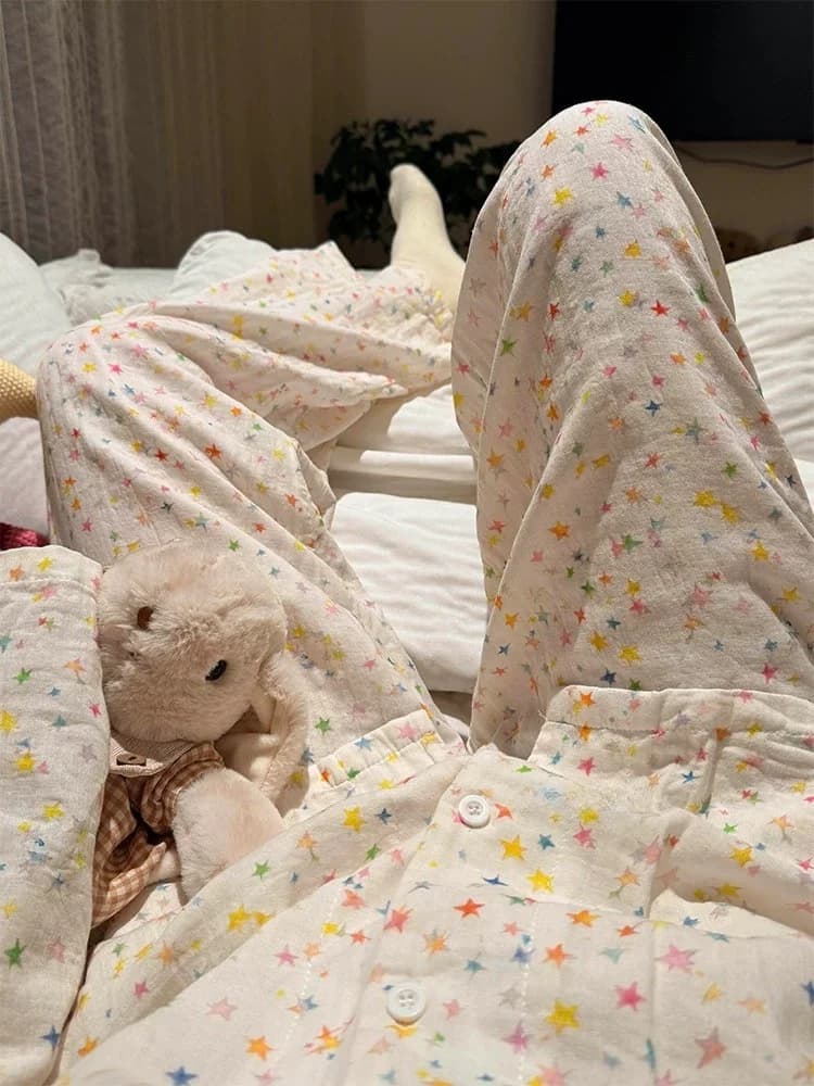 Women's Loose Long Sleeve Star Print Sleepwear Set