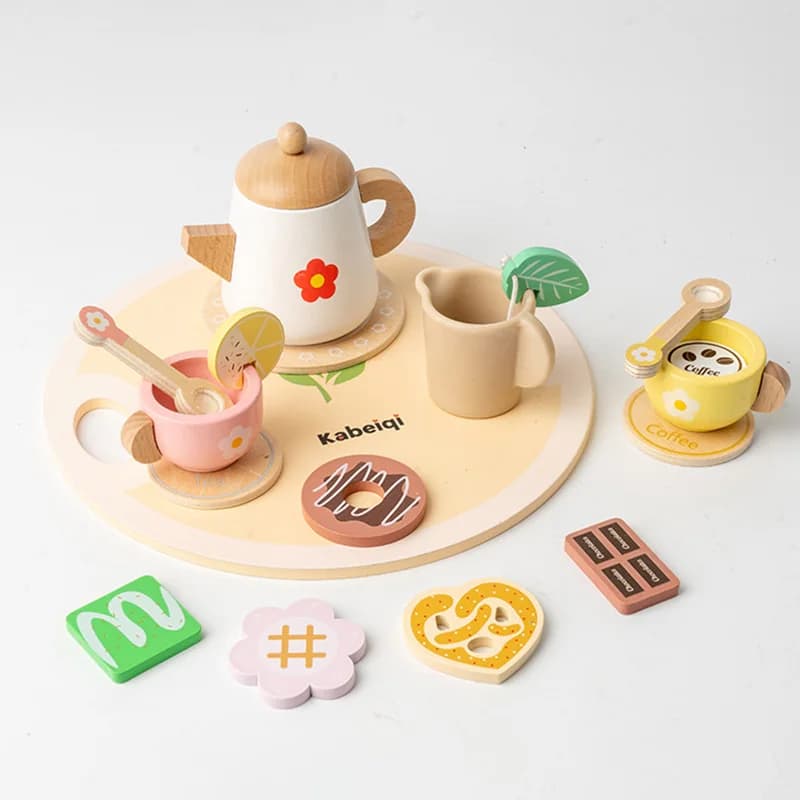 Kids Pretend Play Toys Popular Kids Kitchen Toys Realistic Wooden Tea Set Party Toy Set Children's Simulation Tea Set Gifts