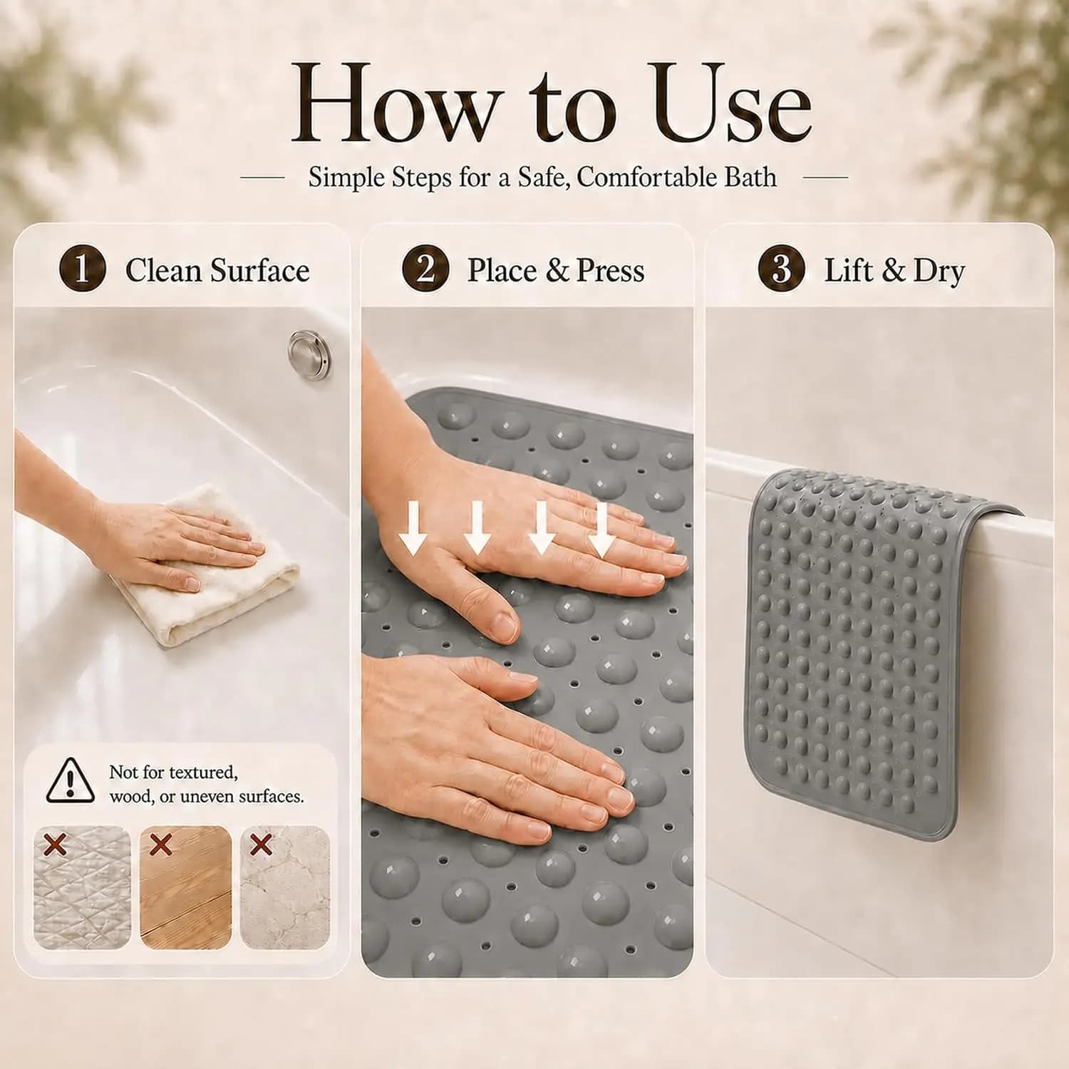 Non-Slip Bath Tub Shower Mat with Suction Cups