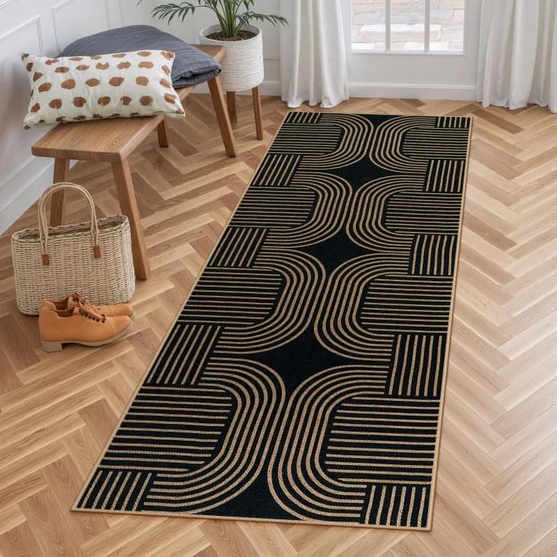 Vertical Stripe Runner Rug Gray Black