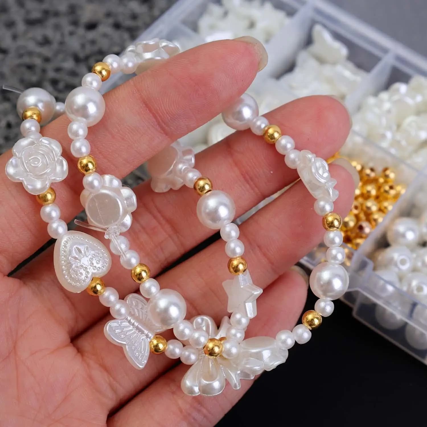 White Pearl Bead Assortment Kit with Spacers